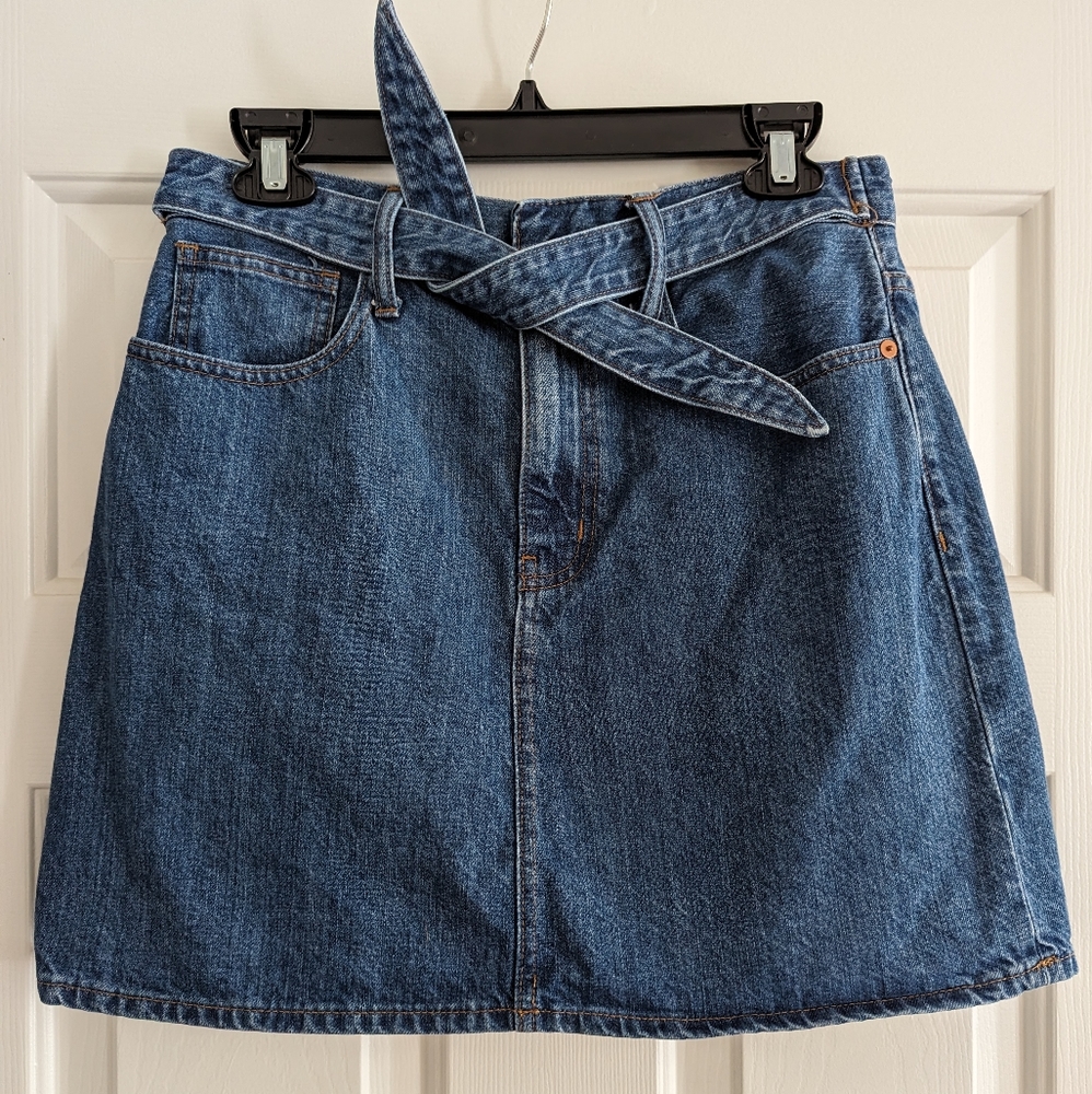 Madewell Rigid Denim Tie Mini Skirt Size 28